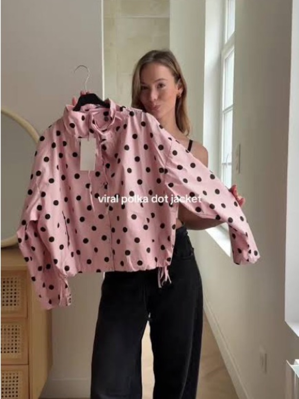 Zara Pink Polka Dot Tie-Neck Jacket - Picture 6 of 9